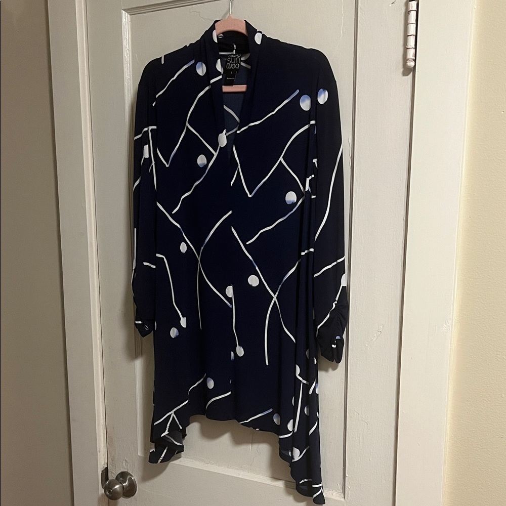 Clara Sun Woo Dark Blue and White Patterned Tunic L